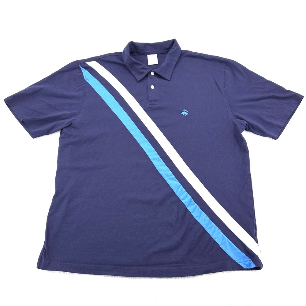 Brooks Brothers Mens Polo Shirt XL Navy Blue Diagonal Stripe 346 Cotton Short Sl